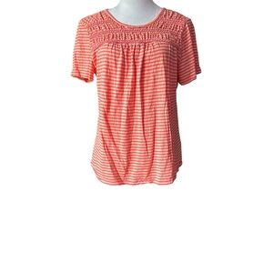Talbots Pink and White Smocked Short Sleeve T-Shirt